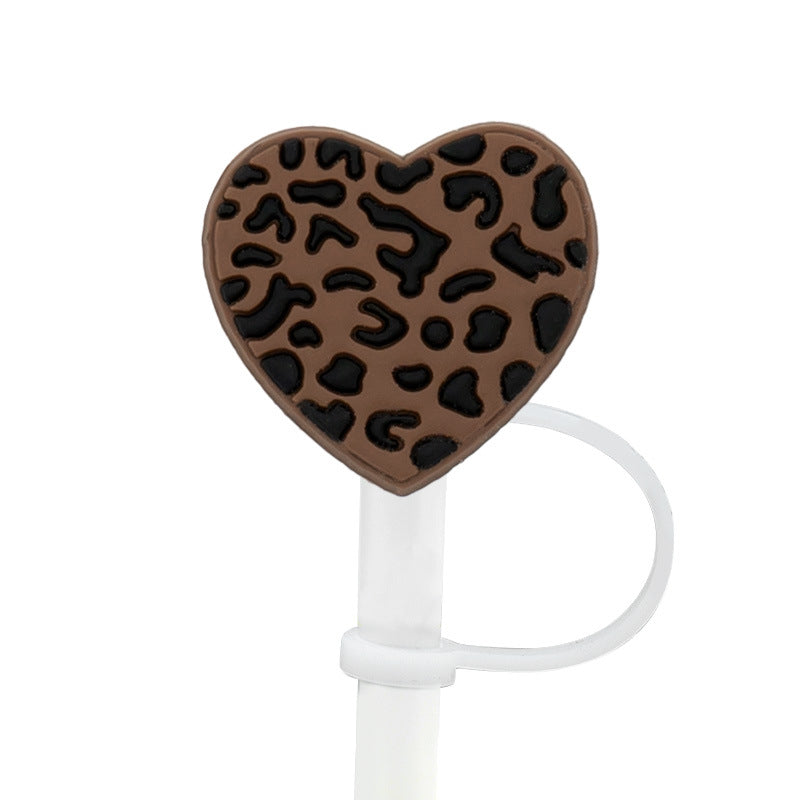 Wholesale of 10pcs Love Leopard Print Silicone Straw Sets